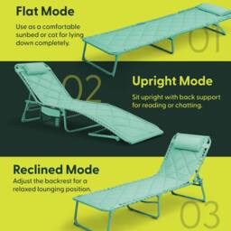 Keplin 1 Pack Foldable Sun Lounger Chair - Quilted Outdoor Garden Recliner in Mint - thumbnail 8