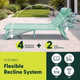 Keplin 1 Pack Foldable Sun Lounger Chair - Quilted Outdoor Garden Recliner in Mint - thumbnail 5