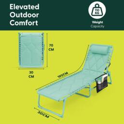 Keplin 1 Pack Foldable Sun Lounger Chair - Quilted Outdoor Garden Recliner in Mint - thumbnail 6