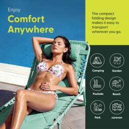 Keplin 1 Pack Foldable Sun Lounger Chair - Quilted Outdoor Garden Recliner in Mint - thumbnail 4