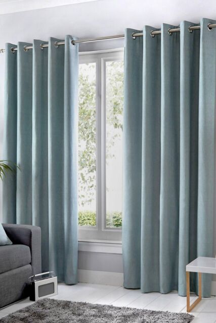 Fusion 'Sorbonne' 100% Cotton Light Filtering Plain Dyed Eyelet Curtains in Duck Egg Blue - Size: 168 cm width x 137 cm drop - image 1