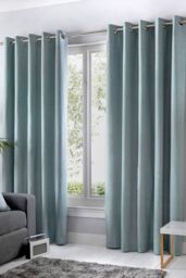 Fusion 'Sorbonne' 100% Cotton Light Filtering Plain Dyed Eyelet Curtains in Duck Egg Blue - Size: 168 cm width x 137 cm drop - thumbnail 1