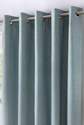 Fusion 'Sorbonne' 100% Cotton Light Filtering Plain Dyed Eyelet Curtains in Duck Egg Blue - Size: 168 cm width x 137 cm drop - thumbnail 2