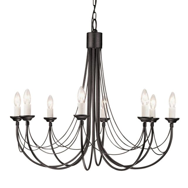 Loops 8 Bulb Chandelier LIght Gothic Style Ivory Colour Candle Tube Black LED E14 60W - image 1