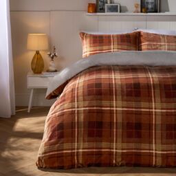 OHS Autumn Check Sherpa Fleece Thermal Duvet Cover Bedding Set in Burnt Orange - Size: Double
