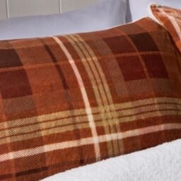 OHS Autumn Check Sherpa Fleece Thermal Duvet Cover Bedding Set in Burnt Orange - Size: Double - thumbnail 3