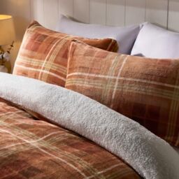OHS Autumn Check Sherpa Fleece Thermal Duvet Cover Bedding Set in Burnt Orange - Size: Double - thumbnail 2
