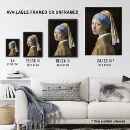 "Artery8 Girl with a Pearl Earring Vermeer Vintage Wall Art Print Poster in Black - Size: W18"" x H24""" - thumbnail 3