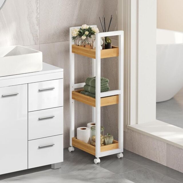 SONGMICS Slim Bathroom Trolley with Wheels & 3 Storage Shelves - image 1
