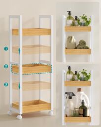 SONGMICS Slim Bathroom Trolley with Wheels & 3 Storage Shelves - thumbnail 3