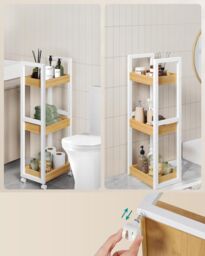 SONGMICS Slim Bathroom Trolley with Wheels & 3 Storage Shelves - thumbnail 4