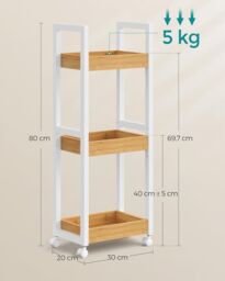 SONGMICS Slim Bathroom Trolley with Wheels & 3 Storage Shelves - thumbnail 2