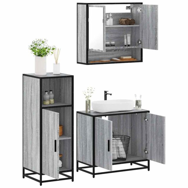 Berkfield Home 3 Piece Bathroom Furniture Set Grey Sonoma Engineered Wood - image 1