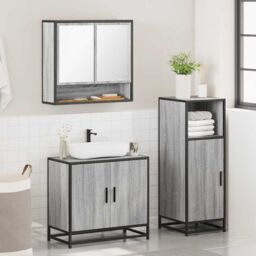 Berkfield Home 3 Piece Bathroom Furniture Set Grey Sonoma Engineered Wood - thumbnail 4