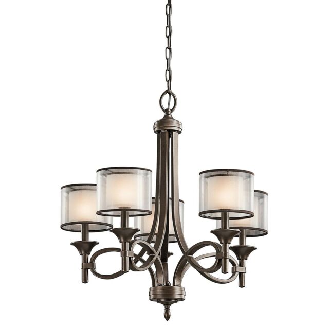 Loops 5 Bulb Chandelier LIght Umber Metallic Frosted Shade Mission Bronze LED E14 60W