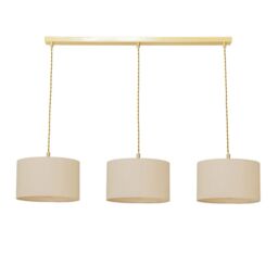 ValueLights Reni Drum Shade 3 Drop Bar Brushed Gold Diner Ceiling Pendant Light with Bulbs in Natural - thumbnail 2