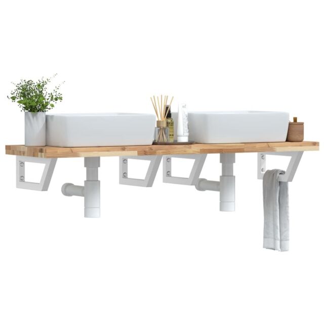 Berkfield Home Basin Shelf Wall Mounted Steel & Solid Wood Acacia in Brown - image 1
