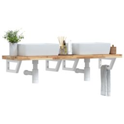 Berkfield Home Basin Shelf Wall Mounted Steel & Solid Wood Acacia in Brown - thumbnail 1