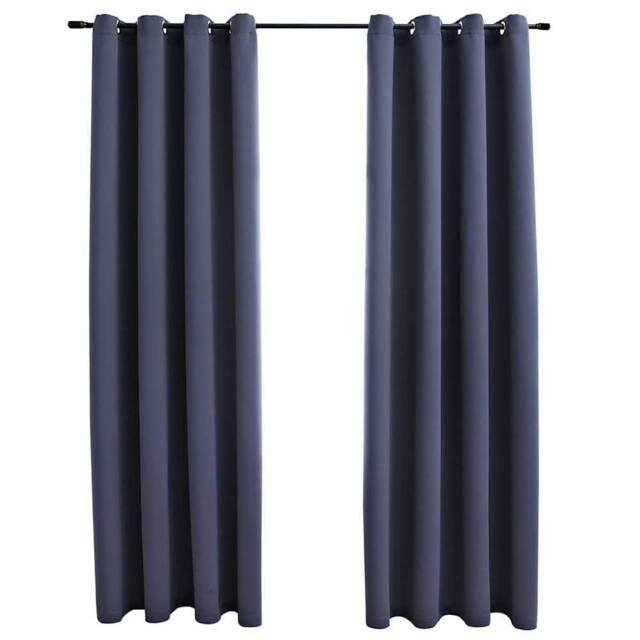 Berkfield Home Blackout Curtains with Metal Rings 2 pcs Anthracite 140x175 cm in Grey - image 1