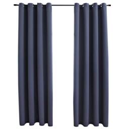 Berkfield Home Blackout Curtains with Metal Rings 2 pcs Anthracite 140x175 cm in Grey - thumbnail 1