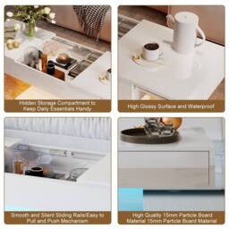 KEEPREAPER White High-Gloss Coffee Table Sliding Top Hidden Drawers 16-Color LED - thumbnail 6