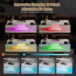 KEEPREAPER White High-Gloss Coffee Table Sliding Top Hidden Drawers 16-Color LED - thumbnail 7