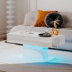 KEEPREAPER White High-Gloss Coffee Table Sliding Top Hidden Drawers 16-Color LED - thumbnail 3