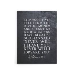 "Artery8 Hebrews 13 5 The Love of Money Bible Quote Canvas Wall Art Print in Grey - Size: W24"" x H32""" - thumbnail 1