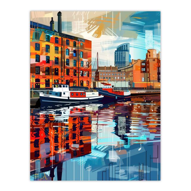 "Artery8 Port of Liverpool Colourful Artwork Cityscape Wall Art Print - Size: W24"" x H32""" - image 1