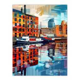"Artery8 Port of Liverpool Colourful Artwork Cityscape Wall Art Print - Size: W24"" x H32""" - thumbnail 1