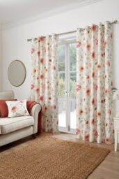 Dreams & Drapes 'Nadia' 100% Cotton Watercolour Floral Print Pair of Eyelet Curtains in Red - Size: 229 cm width x 229 cm drop - thumbnail 1