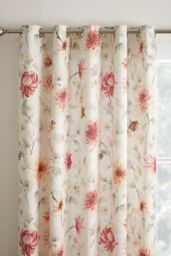 Dreams & Drapes 'Nadia' 100% Cotton Watercolour Floral Print Pair of Eyelet Curtains in Red - Size: 229 cm width x 229 cm drop - thumbnail 2