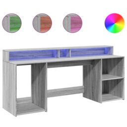 Berkfield Home Desk with LED Lights Grey Sonoma 200x55x91 cm Engineered Wood - Size: 200 x 55 x 91 cm - thumbnail 2