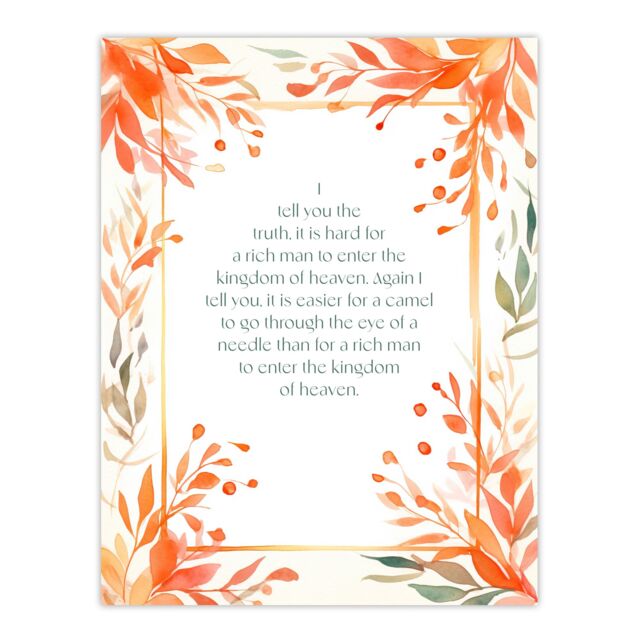 "Artery8 Wall Art Print Matthew 19:24 Jesus Christ Christian Bible God Quote Orange Art Poster - Size: W18"" x H24""" - image 1