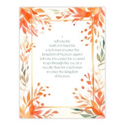 "Artery8 Wall Art Print Matthew 19:24 Jesus Christ Christian Bible God Quote Orange Art Poster - Size: W18"" x H24""" - thumbnail 1