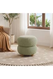 Living and Home Round Teddy Fleece Upholstered Footstool in Green - thumbnail 4