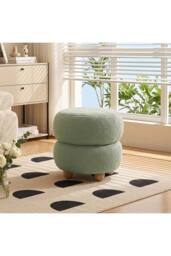 Living and Home Round Teddy Fleece Upholstered Footstool in Green - thumbnail 2