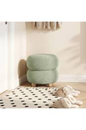 Living and Home Round Teddy Fleece Upholstered Footstool in Green - thumbnail 1