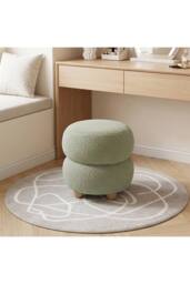 Living and Home Round Teddy Fleece Upholstered Footstool in Green - thumbnail 3