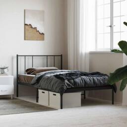 Berkfield Home Metal Bed Frame with Headboard Black 90x190 cm Single - thumbnail 2