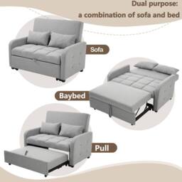 BTM Foldable Sofa Bed for Small Spaces, Adjustable Backrest in Grey - thumbnail 6