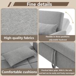 BTM Foldable Sofa Bed for Small Spaces, Adjustable Backrest in Grey - thumbnail 4