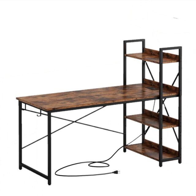 Hygrad Built to Survive 4 Tier Wooden Shelves Study Writing Table Desk Work Station in Brown - image 1