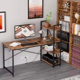 Hygrad Built to Survive 4 Tier Wooden Shelves Study Writing Table Desk Work Station in Brown - thumbnail 2