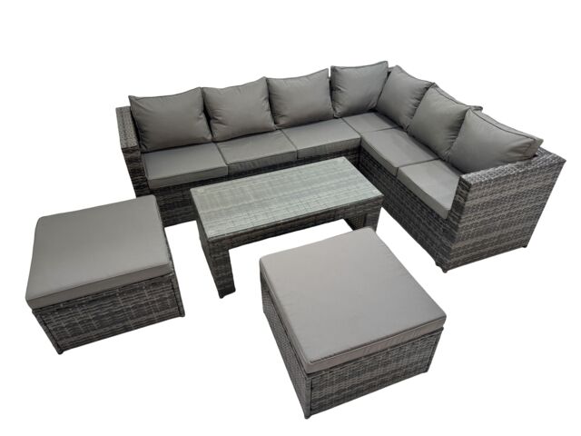 Fimous Garden Furniture Set with Chair 2 Big Stools Dark Grey Mixed - image 1