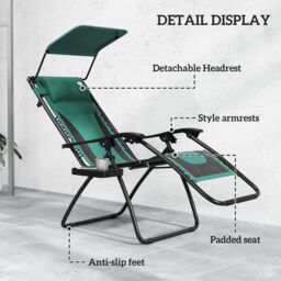 OUTSUNNY 2 Pcs Zero Gravity Lounger Chair, Folding Reclining Chair, Green - Size: 2 Pack - thumbnail 5