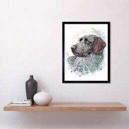 "Artery8 Wall Art Print German Wirehead Pointer Dog Nature Spirit Animal Modern Multicoloured Art Framed in Black - Size: W12"" x H16""" - thumbnail 2