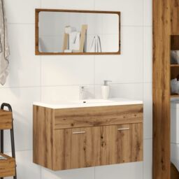 Berkfield Home Bathroom Sink Cabinet Artisan Oak 90x38.5x46 cm Engineered Wood in Brown - thumbnail 3