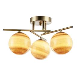 Happy Homewares Modern Antique Brass Ceiling Light with Amber Tone Marble Glass Shades in Metallic Gold - thumbnail 4
