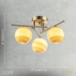 Happy Homewares Modern Antique Brass Ceiling Light with Amber Tone Marble Glass Shades in Metallic Gold - thumbnail 7